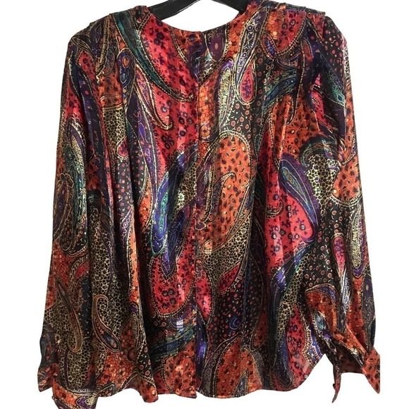 Tess 80s VTG Paisley Blouse Back Button Up Detailed Shoulders Size 10 - Picture 6 of 16